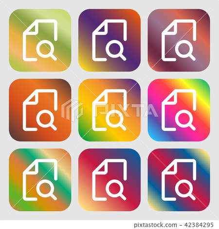 Search Documents Icon sign. Nine buttons with brig Search Documents Icon sign. Nine buttons with brig 42384295