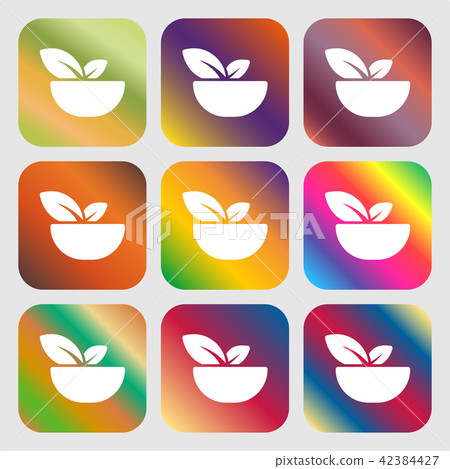 Organic food icon sign. Nine buttons with bright g - Stock Illustration ...