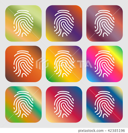 Scanned finger Icon sign. Nine buttons with bright 42385196
