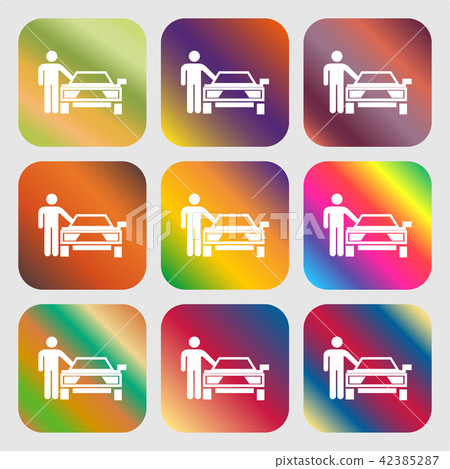 person up hailing a taxi icon . Nine buttons with person up hailing a taxi icon . Nine buttons with 42385287