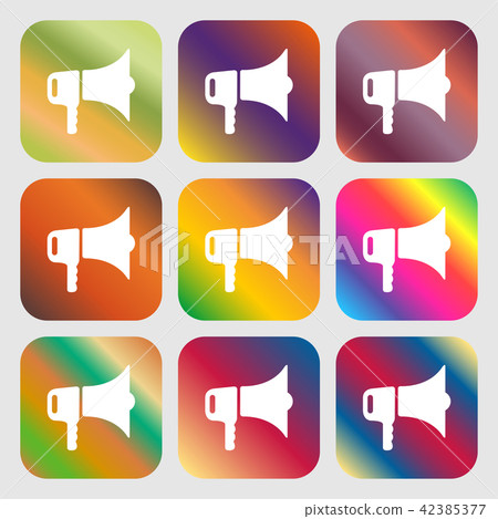 megaphone icon . Nine buttons with bright gradient 42385377
