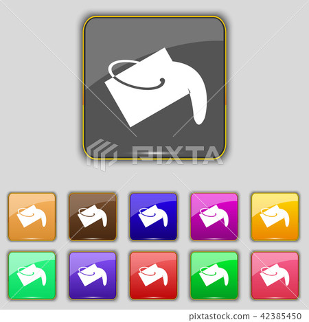 Paint bucket icon sign. Set with eleven colored bu 42385450