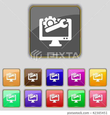 repair computer icon sign. Set with eleven colored 42385451