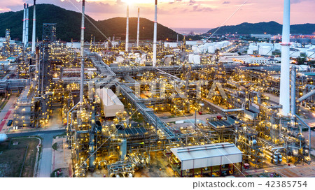Aerial view of Oil refinery,Oil Industry at sunset 42385754