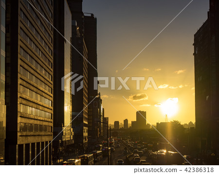 Sunset over modern office buildings in taipei 42386318