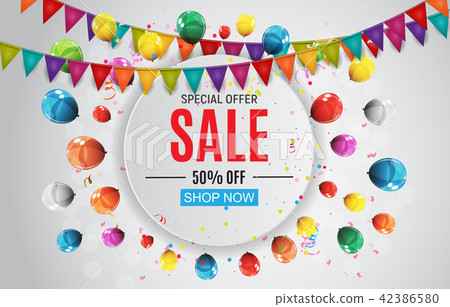 Abstract Designs Sale Banner with Balloons and Flags. Vector Illustration Abstract Designs Sale Banner with Balloons and Flags. Vector Illustration 42386580
