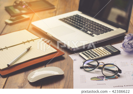 Accessories work laptop on the table, chart, Accessories work laptop on the table, chart, 42386622