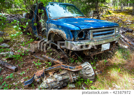 Car wreck at Lillooet Lake at Pemberton Canada 42387972