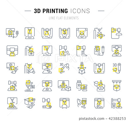Set Vector Line Icons of 3D Printing. Set Vector Line Icons of 3D Printing. 42388253