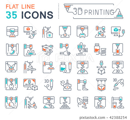 Set Vector Line Icons of 3D printing. 42388254