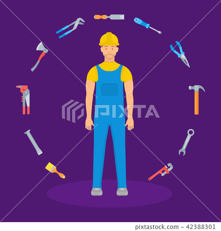 Vector Illustration of Builder and Tools. 42388301