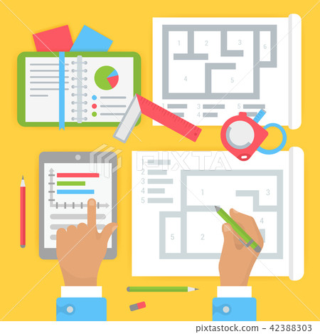 Flat Illustration of Building Project Development. Flat Illustration of Building Project Development. 42388303