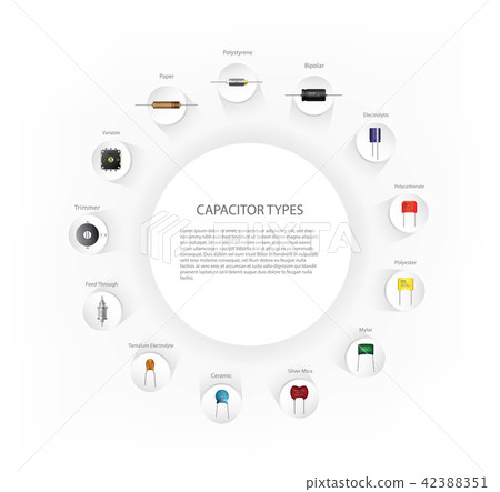Capacitors types infographics diagram. 42388351