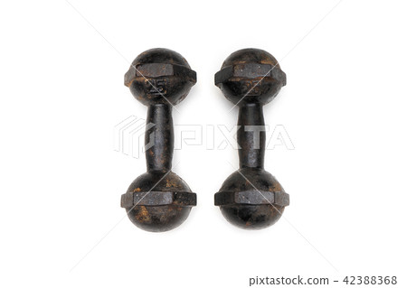 rusty iron dumbelsl isolated on white background rusty iron dumbelsl isolated on white background 42388368