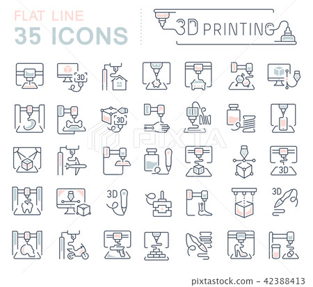Set Vector Line Icons of 3D printing. 42388413