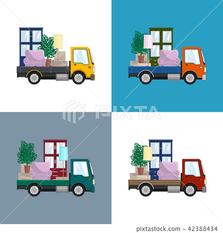 Four Types of Small Trucks is Transporting Furnitu Four Types of Small Trucks is Transporting Furnitu 42388434