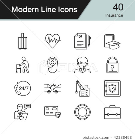 Insurance icons. Modern line design. Insurance icons. Modern line design. 42388498