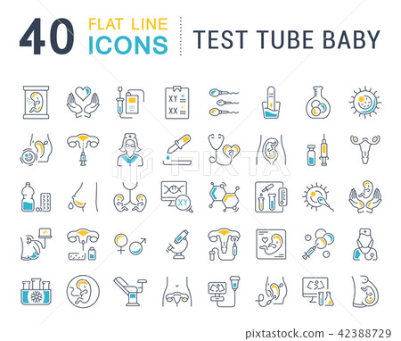 Set Vector Line Icons of Test Tube Baby. 42388729