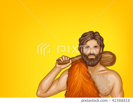 Vector pop art caveman in fur loincloth Vector pop art caveman in fur loincloth 42388818