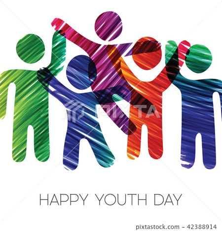 Youth Day card of colorful diverse teen group 42388914