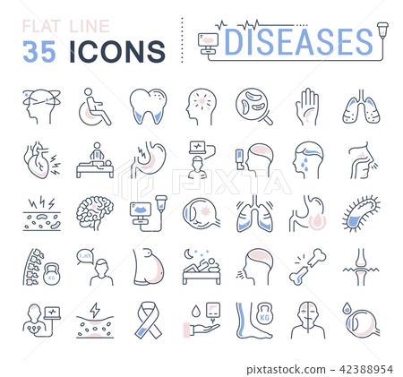 Set Vector Flat Line Icons of Ill Set Vector Flat Line Icons of Ill 42388954