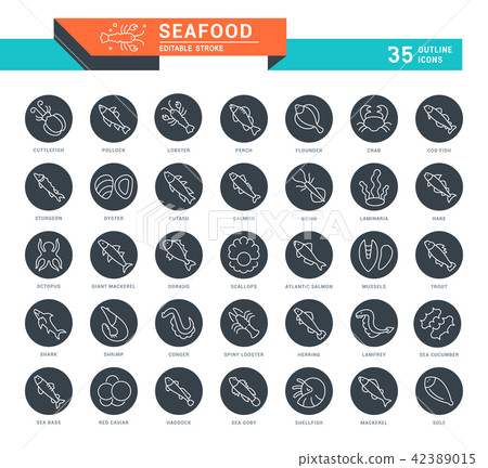 Set Vector Line Icons of Seafood. Set Vector Line Icons of Seafood. 42389015
