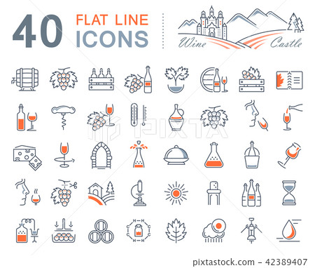 Set Vector Flat Line Icons Wine 42389407