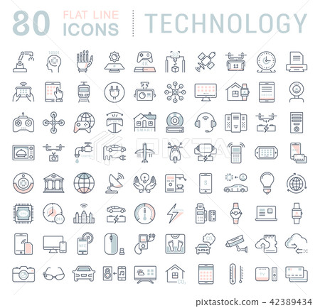 Set Vector Flat Line Icons Technology Set Vector Flat Line Icons Technology 42389434