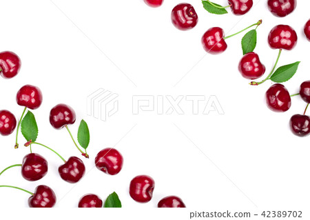 Sweet red cherries isolated on white background with copy space for your text. Top view. Flat lay 42389702