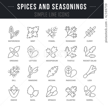 Set Vector Line Icons of Spices and Seasonings. Set Vector Line Icons of Spices and Seasonings. 42389739