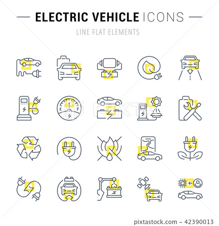 Set Vector Line Icons of Electric Vehicle. Set Vector Line Icons of Electric Vehicle. 42390013