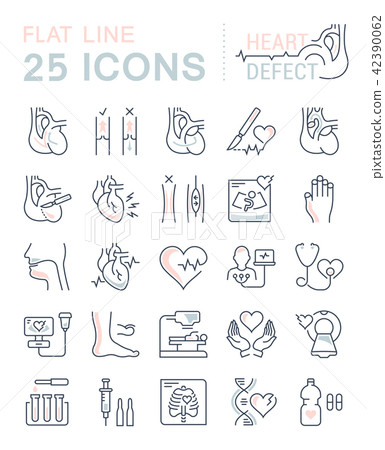 Set Vector Flat Line Icons Heart Defect Set Vector Flat Line Icons Heart Defect 42390062