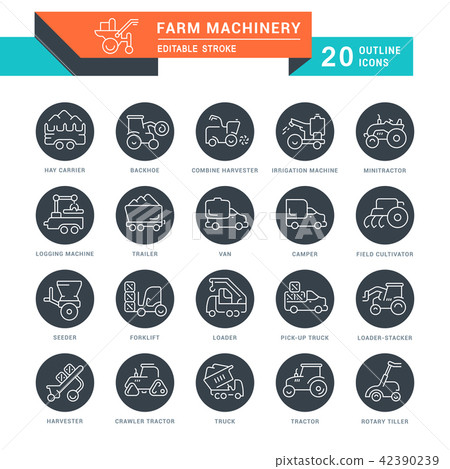 Set Vector Line Icons of Farm Machinery. 42390239