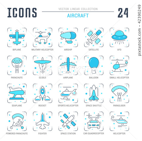 Set Blue Line Icons of Aircraft. Set Blue Line Icons of Aircraft. 42390249
