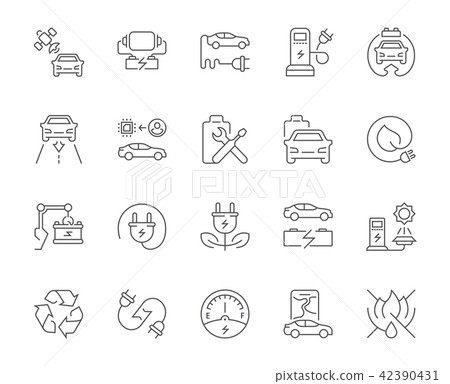 Set of Simple Icons of Electric Vehicle. Set of Simple Icons of Electric Vehicle. 42390431