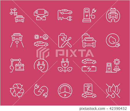 Set of Line Icons of Electric Vehicle. 42390432