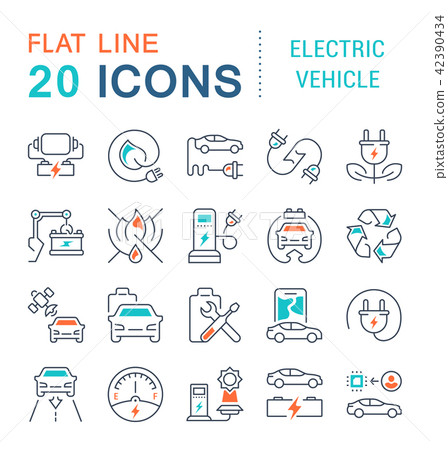 Set Vector Line Icons of Electric Vehicle. 42390434