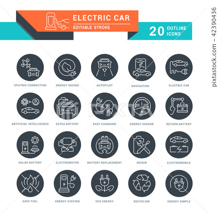 Set Vector Line Icons of Electric Car. 42390436