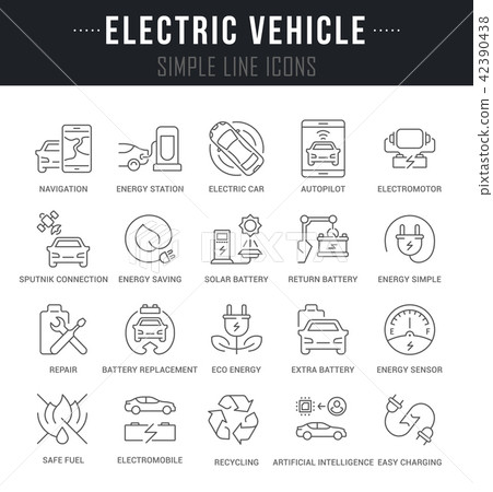 Set Vector Line Icons of Electric Vehicle. Set Vector Line Icons of Electric Vehicle. 42390438