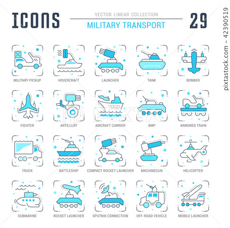 Set Blue Line Icons of Military Transport. Set Blue Line Icons of Military Transport. 42390519