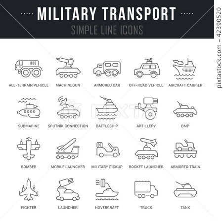 Set Vector Line Icons of Military Transport. Set Vector Line Icons of Military Transport. 42390520