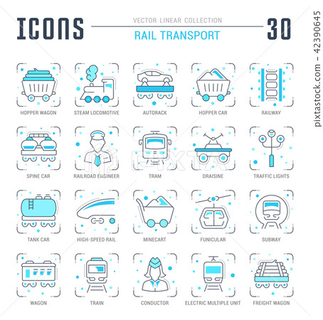 Set Blue Line Icons of Rail Transport. 42390645