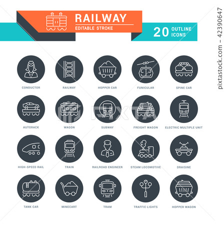 Set Vector Line Icons of Railway. Set Vector Line Icons of Railway. 42390647