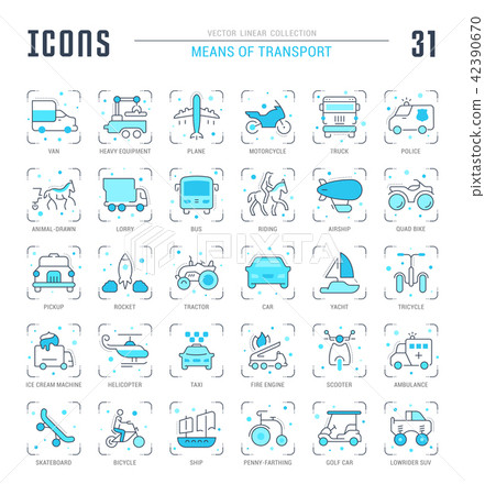 Set Blue Line Icons of Means of Transport. Set Blue Line Icons of Means of Transport. 42390670