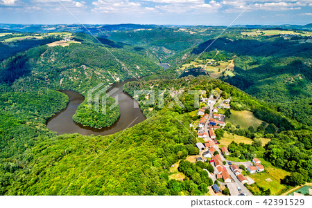 Meander of Queuille on the Sioule river in France 42391529