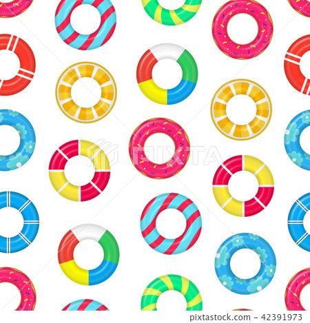 Realistic Detailed 3d Life Buoy Swimming Rings Seamless Pattern Background. Vector 42391973