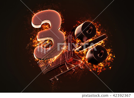 Shopping cart and three percent discount sign 42392367