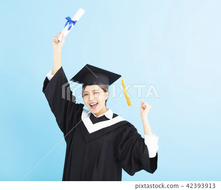happy graduate student holding diploma isolated 42393913