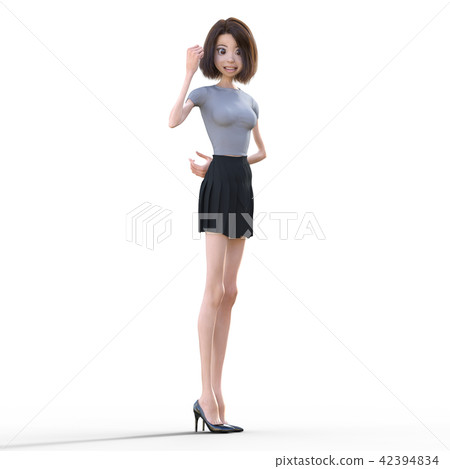 Deformed character Young lady perming3DCG Illustration material 42394834