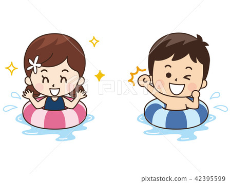 孩子們玩水與浮環 42395599